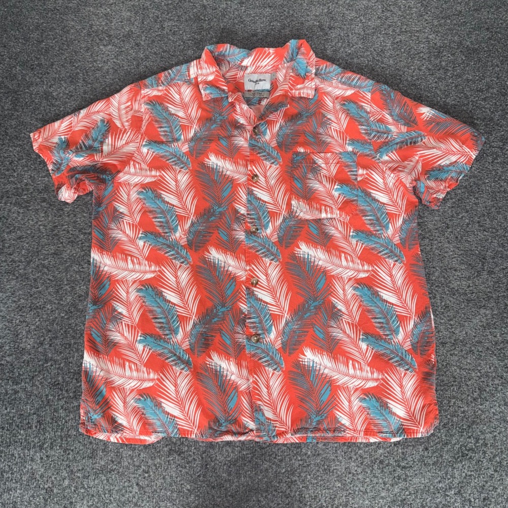 Goodfellow & Co Mens Slim Fit Tropical Palm Leaf Rayon Button Down Shirt Coral L